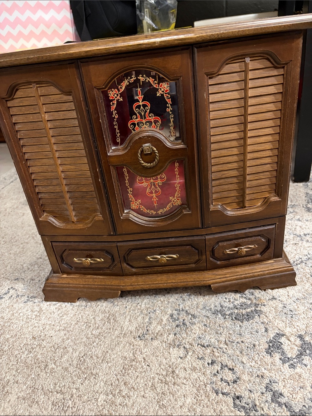 Vintage full size table top wooden armoire jewelry box